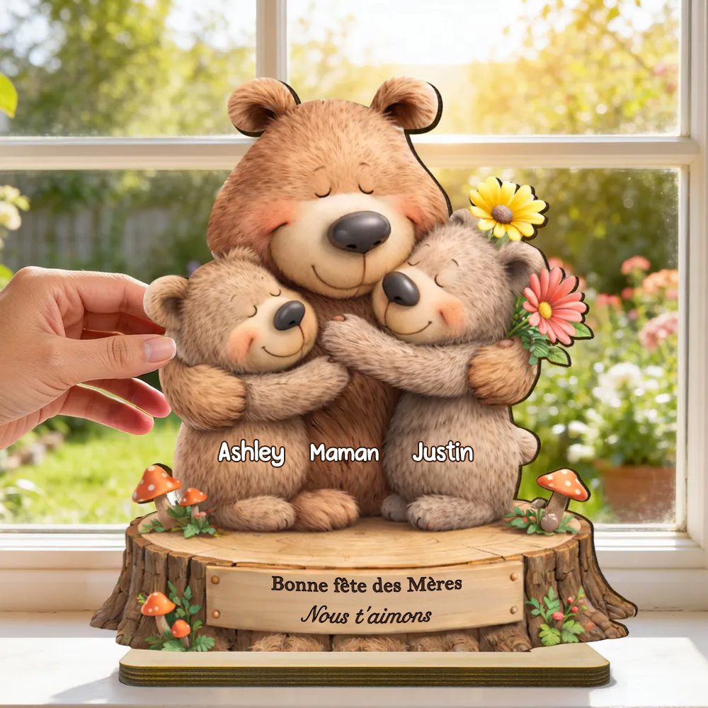 Présentoir en bois personnalisé avec motif d’ours – Cadeau pour maman et mamie