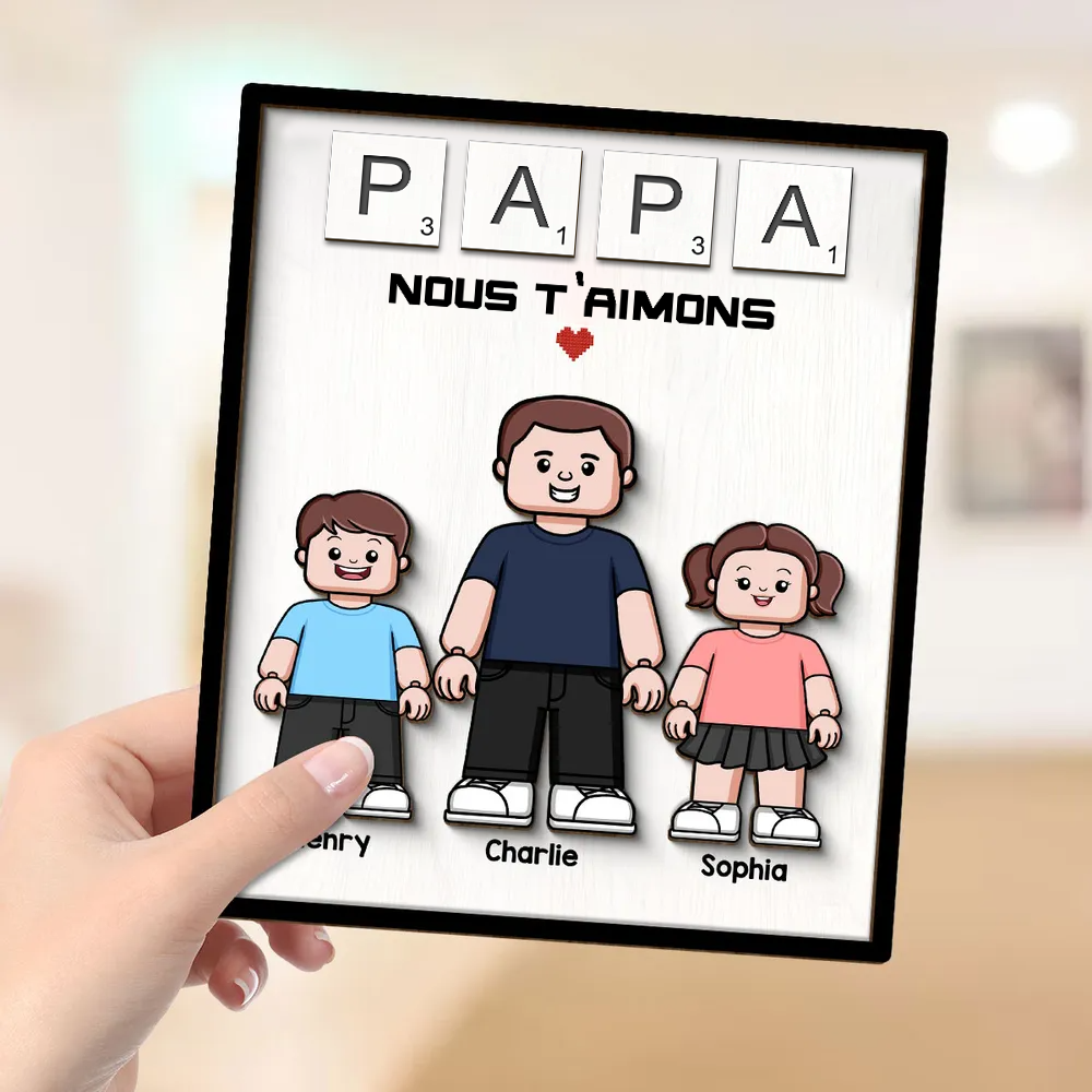 Décoration en bois personnalisé à 2 couches « PAPA » avec texte, père et enfants