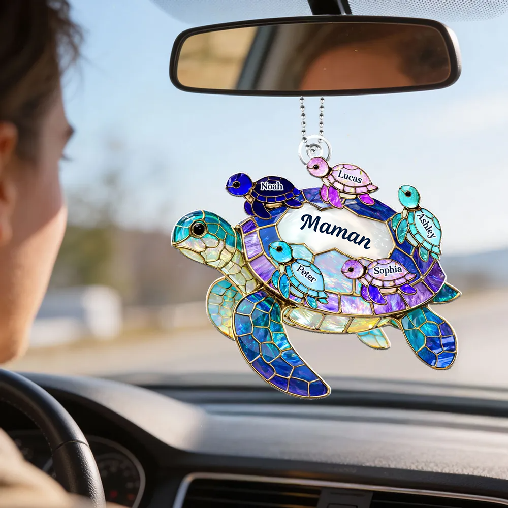 Pendentif en acrylique personnalisé avec tortues marines – Cadeau pour maman et mamie