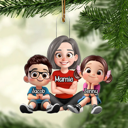 Ornement de Noël en acrylique personnalisé « Mamie & Petits-Enfants »