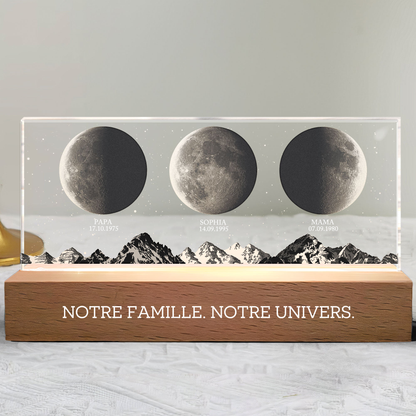 Veilleuse LED personnalisée avec phases de lune et texte – Cadeau pour papa et maman