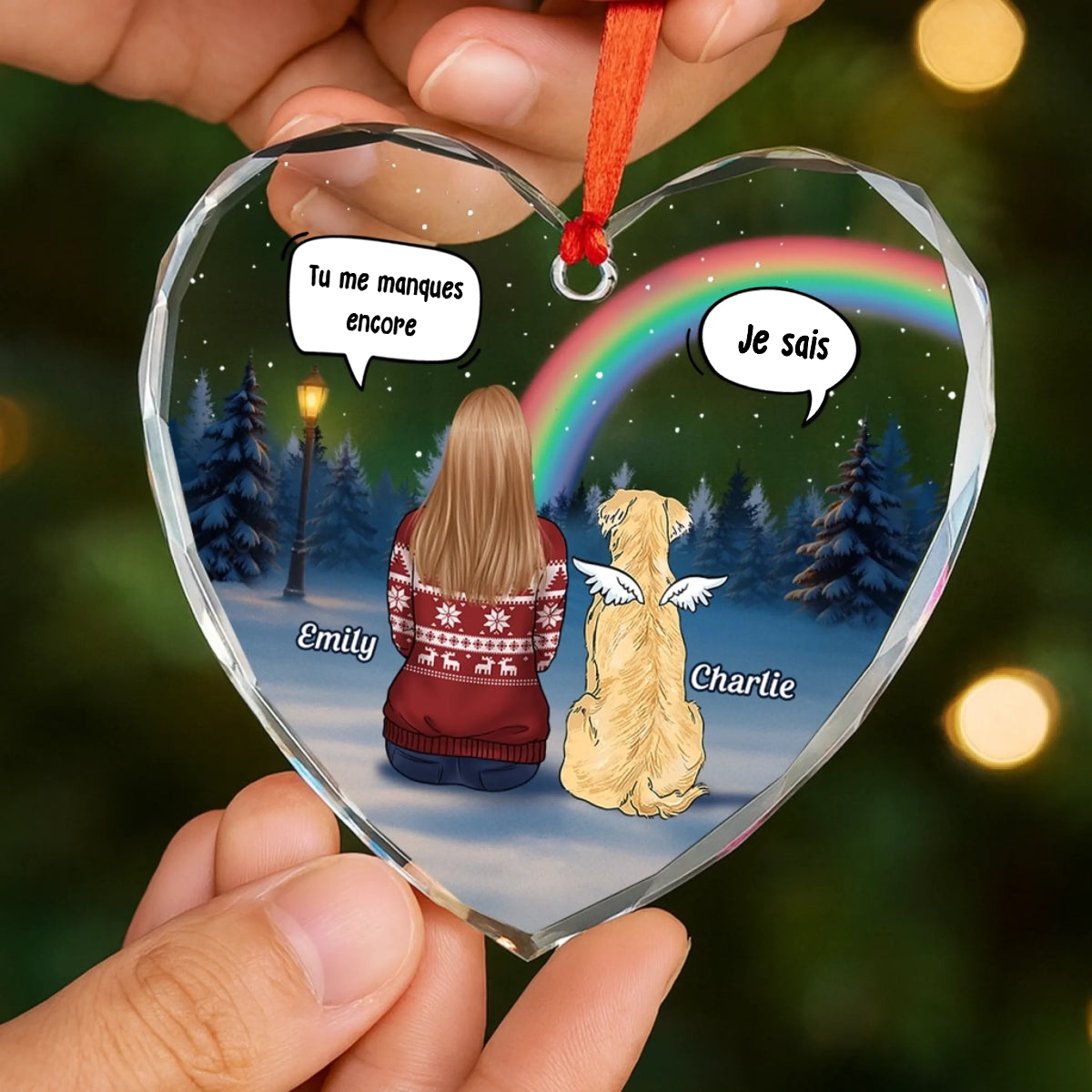 Orement de Noël en verre en forme de cœur personnalisée – Hommage à nos animaux disparus
