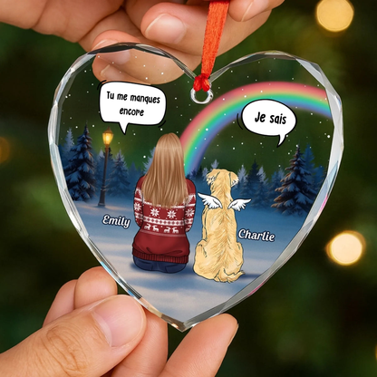 Orement de Noël en verre en forme de cœur personnalisée – Hommage à nos animaux disparus