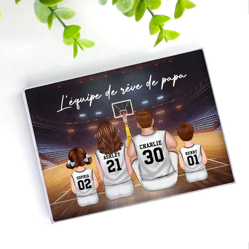 Bloc acrylique avec famille de basketteurs Cadeau pour papa et les fans de basket