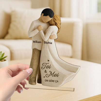 Couple dansant - Plaque en bois personnalisée avec noms et texte