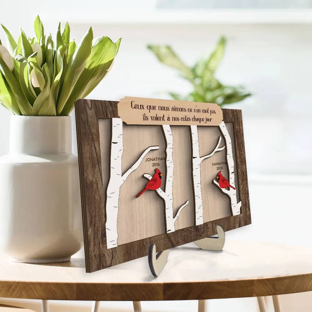Cardinal rouge – Présentoir en bois personnalisé avec texte – Cadeau commémoratif