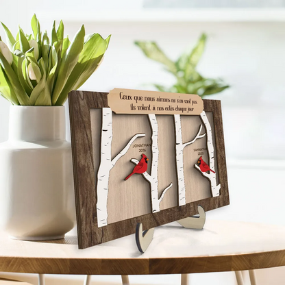 Cardinal rouge – Présentoir en bois personnalisé avec texte – Cadeau commémoratif