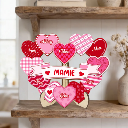 Décoration en bois personnalisé « Les trésors de mamie » avec cœurs – Cadeau pour maman et mamie