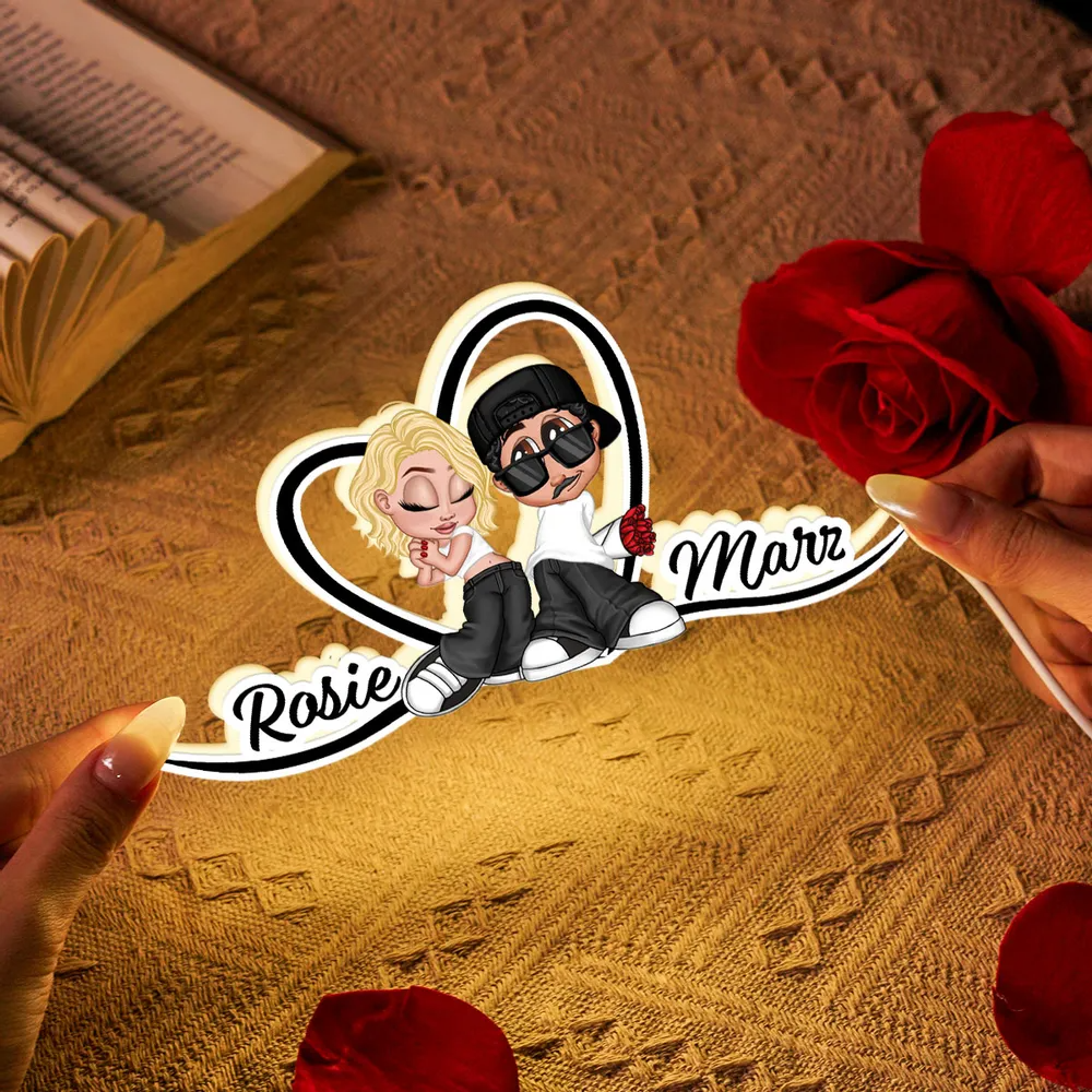 Couple Y2K et cœur Boîte lumineuse personnalisée avec prénoms Cadeau pour couple/couple LGBT