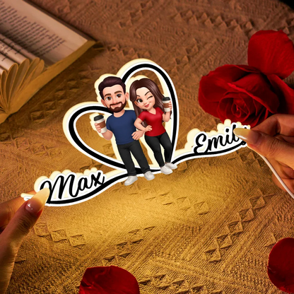 Boîte lumineuse LED personnalisée avec couple et noms Cadeau pour couple