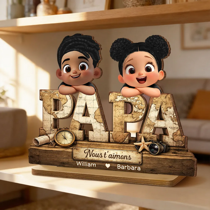 Décoration en bois personnalisé « PAPA » avec enfants – Cadeau pour papa