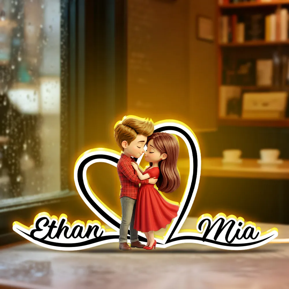 Couple en rouge Boîte lumineuse LED personnalisée avec prénoms