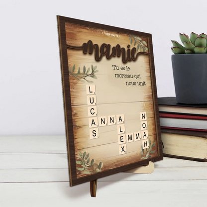 Tableau en bois personnalisé style mots croisés – Cadeau pour Mamie