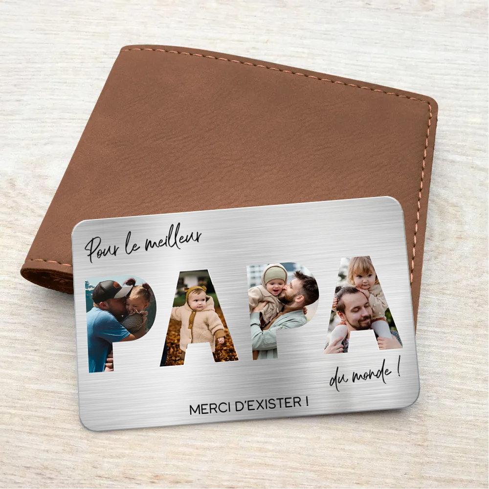 Carte portefeuille personnalisée avec photos « Pour le meilleur papa du monde » – Cadeau pour père