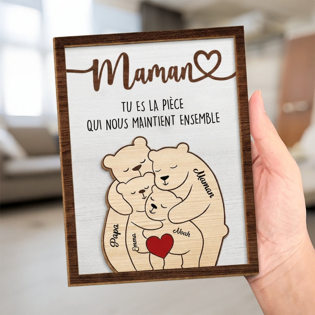 Présentoir en bois personnalisé avec motif d’ours – Cadeau pour maman et papa