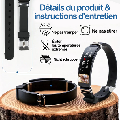 Bracelet en acier inoxydable avec photo et prénoms – Cadeau pour couple