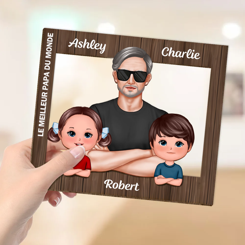 Décoration en bois personnalisé « Meilleur papa du monde » avec papa et enfants – Cadeau pour papa et papi
