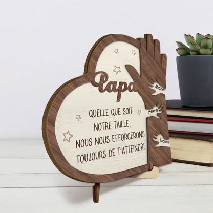Tableau en bois personnalisé à deux couches "Main dans la main" pour Papa