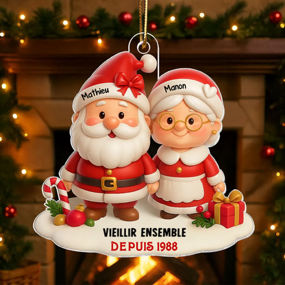 « Vieillir ensemble » – décoration de Noël personnalisée en acrylique avec couple de Pères Noël
