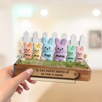Décoration en bois personnalisé avec lapins – Cadeau pour papi et mamie