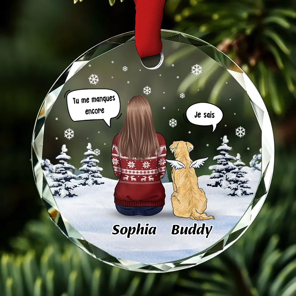 Orement en verre personnalisé Décoration de sapin de Noël Deuil pour chien et chat