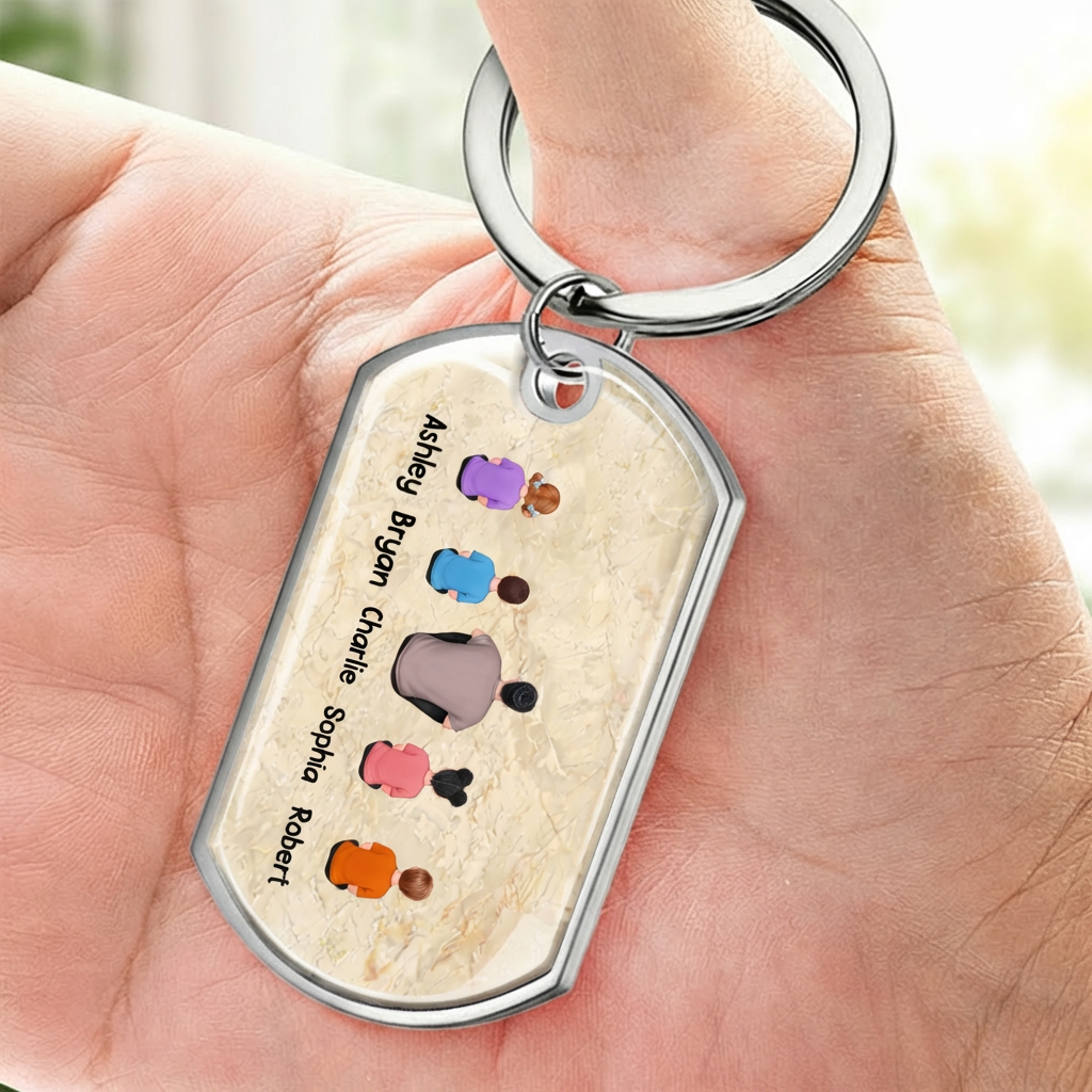 Porte-clés en acier inoxydable avec résine époxy « Papa et enfants – Poing contre poing »