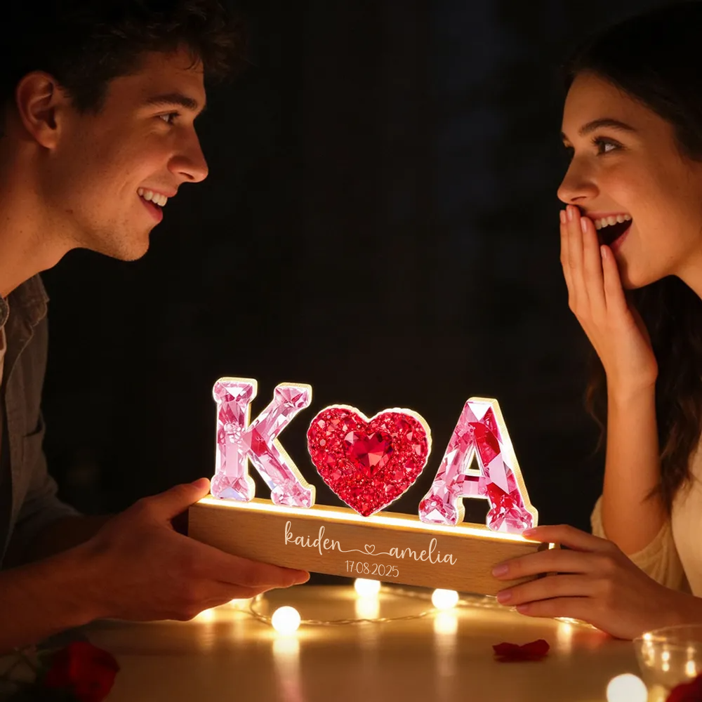 Anniversaire - Veilleuse LED personnalisée avec effet cristal Cadeau pour couple