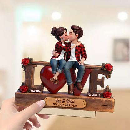 LOVE – Présentoir en bois personnalisé avec couple et texte – Cadeau pour anniversaire de mariage et Saint-Valentin