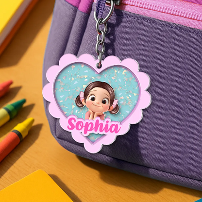 Porte-clés en acrylique avec cœur et nom – Cadeau pour enfants