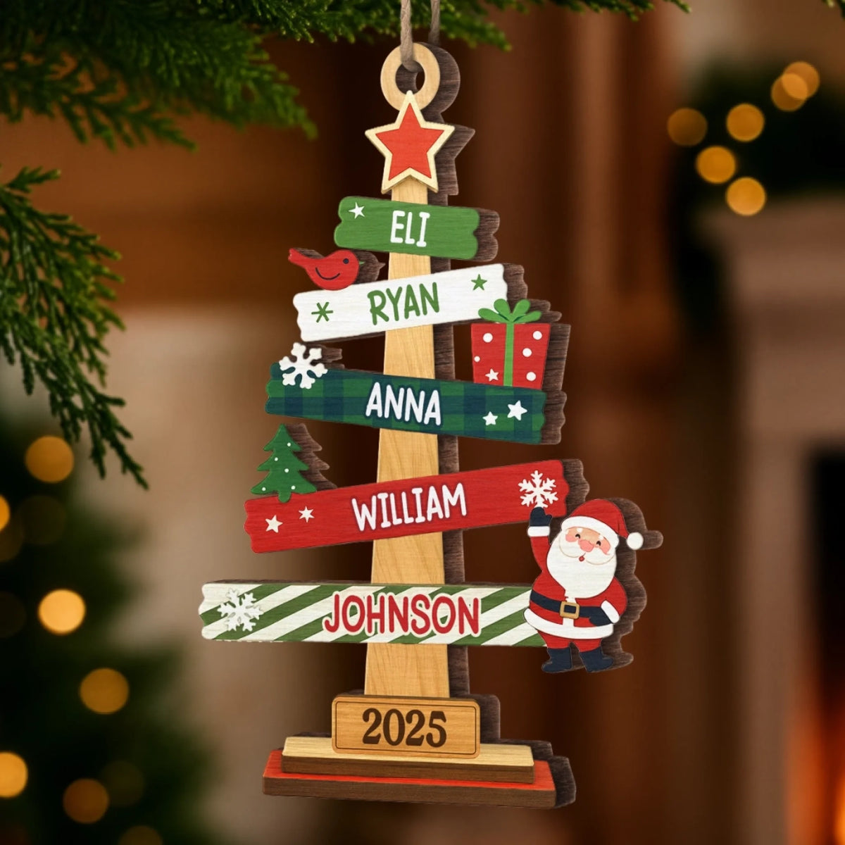 Ornement de sapin avec motif de sapin – Décoration de Noël en bois à 2 couches personnalisée, cadeau pour la famille