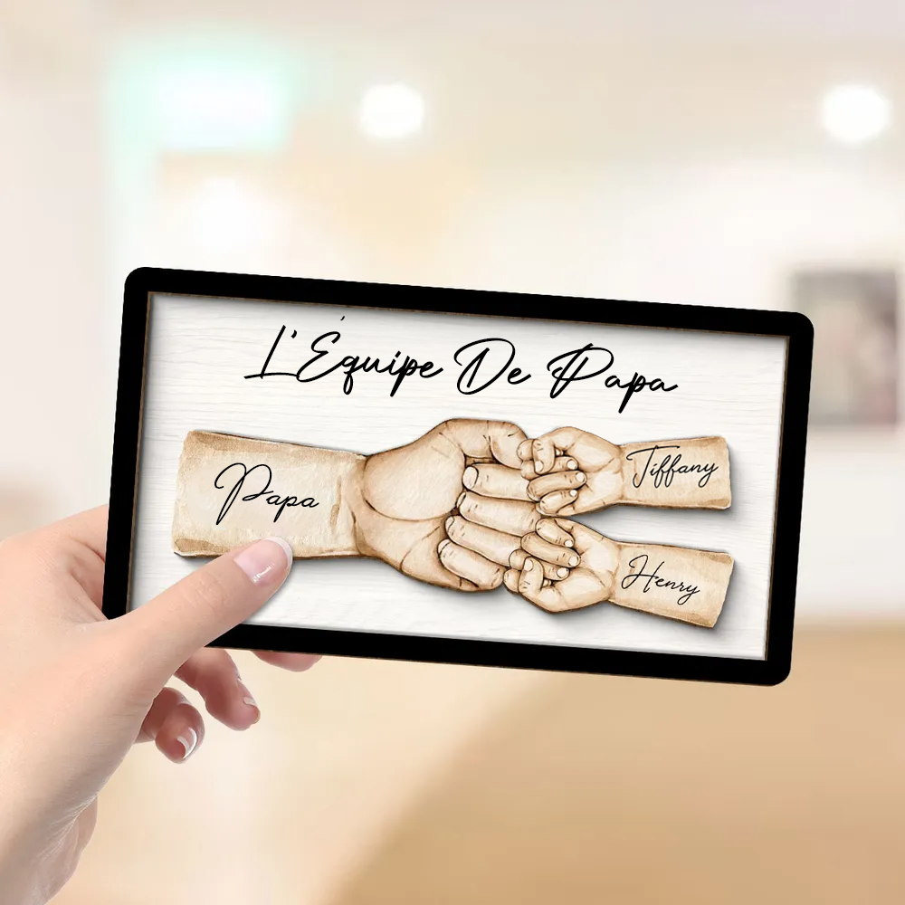 Plaque en bois personnalisée avec poing contre poing – Cadeau pour papa