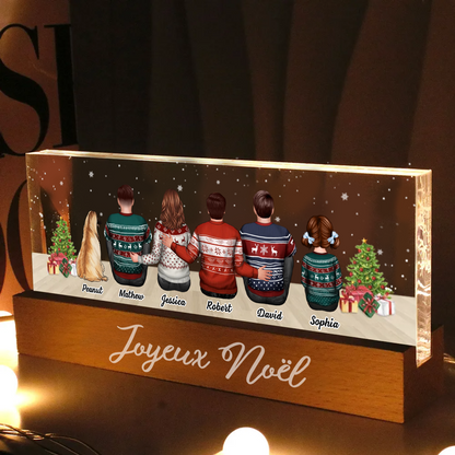 Veilleuse LED personnalisée avec famille, chats et chiens – Cadeau de Noël personnalisé