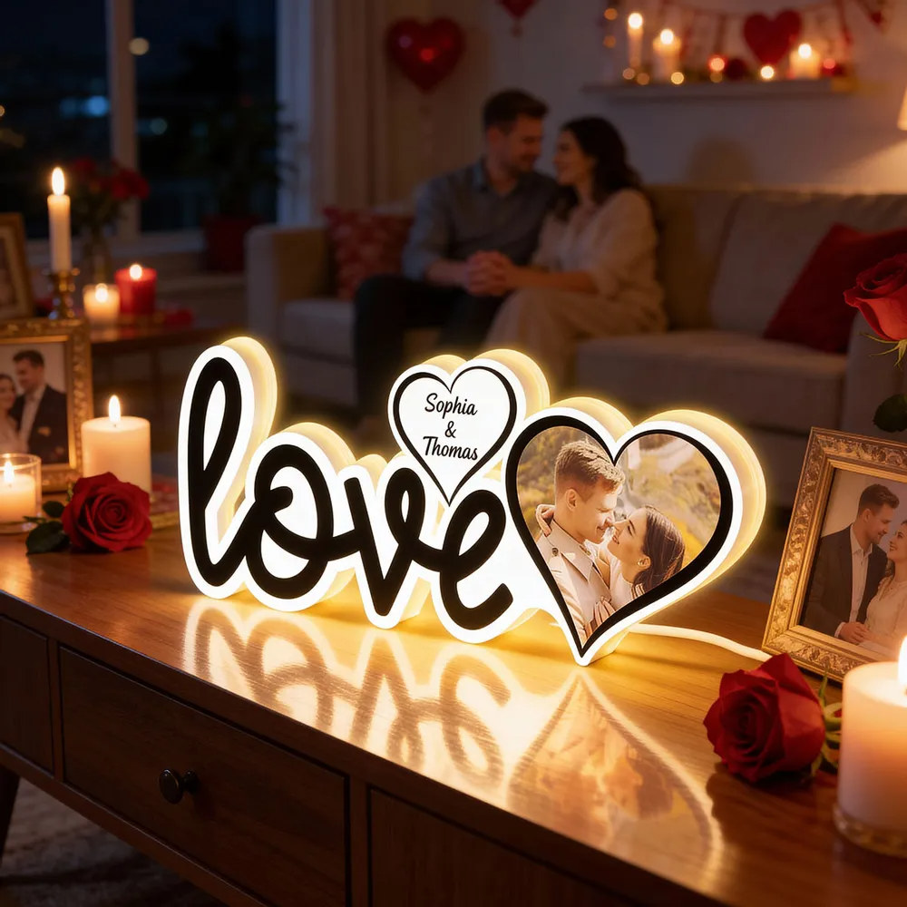 Love - Boîte lumineuse LED personnalisée avec photo, cadeau pour couple
