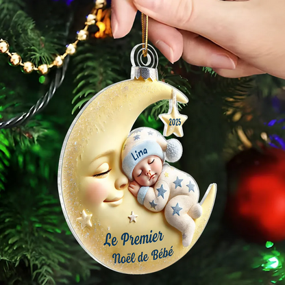 Premier Noël de bébé – Ornement acrylique personnalisé « Bébé sur lune »