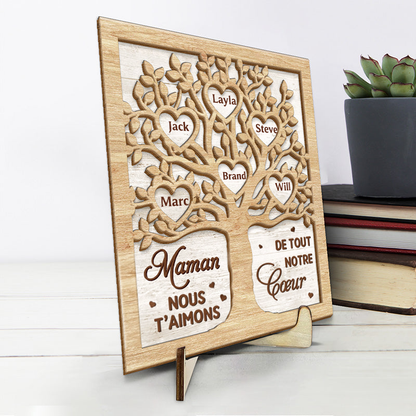 Décoration en bois personnalisé avec arbre généalogique – Cadeau pour maman et mamie