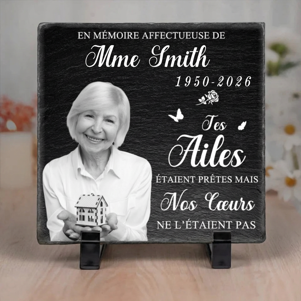 Plaque en ardoise personnalisée avec photo et message, en tendre souvenir – Cadeau commémoratif