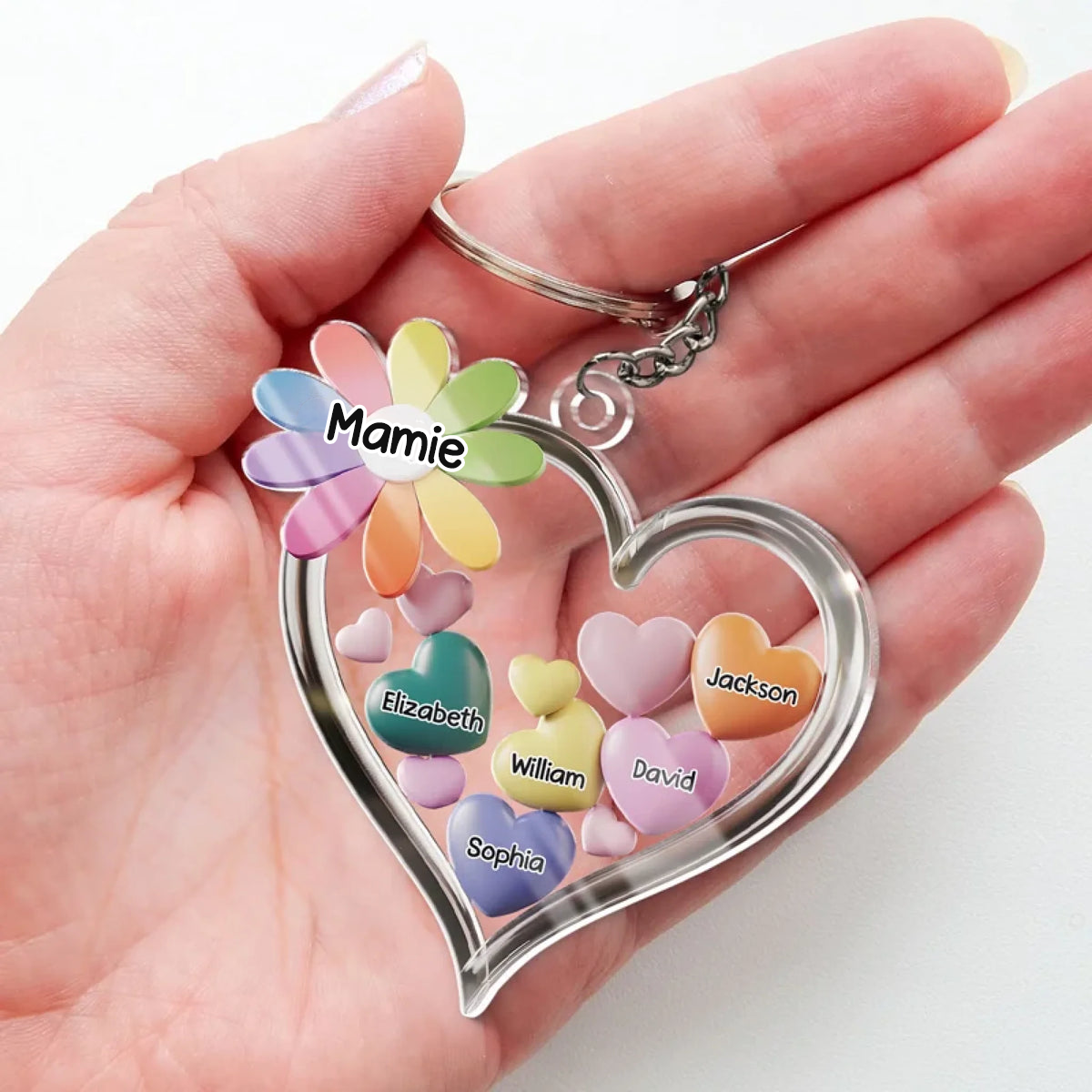 Ensemble dans le cœur de mamie – Porte-clés en acrylique avec motif de cœurs, cadeau pour mamie et maman