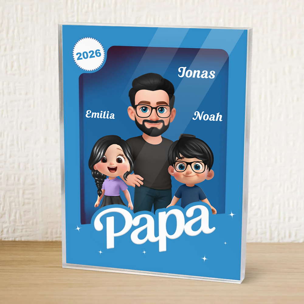 Bloc en acrylique personnalisé avec papa et enfants – Cadeau pour père et grand-père