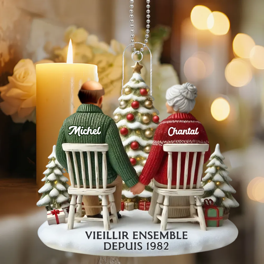 Ornement de Noël plate en acrylique – « Vieux couple »