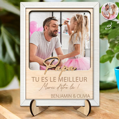 « Papa, tu es le meilleur » – Présentoir en bois personnalisé avec photo et prénom