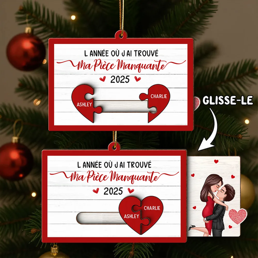 Tu es la pièce manquante-Orement coulissante personnalisée en forme de puzzle cœur – Cadeau de Noël pour Elle & Lui