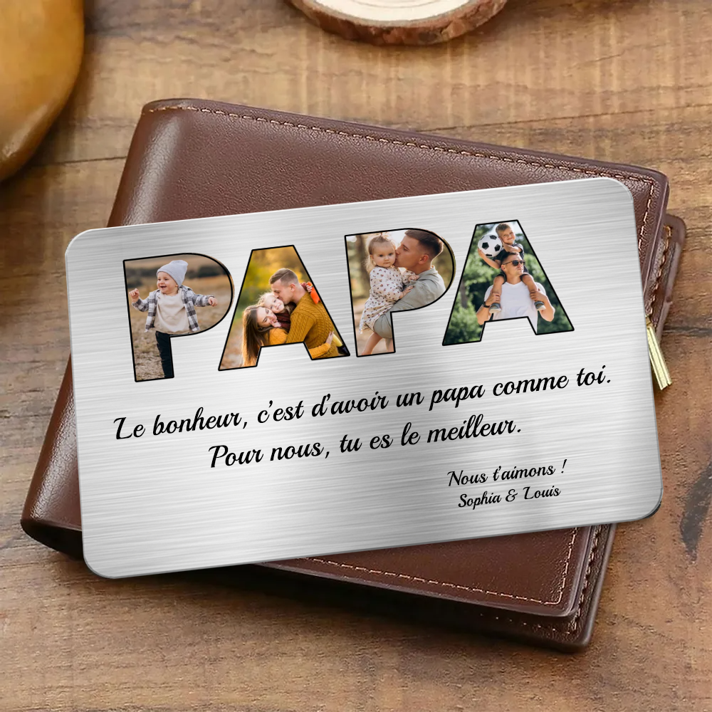 Carte portefeuille PAPA - Carte portefeuille personnalisée avec photos et texte Cadeau pour papa