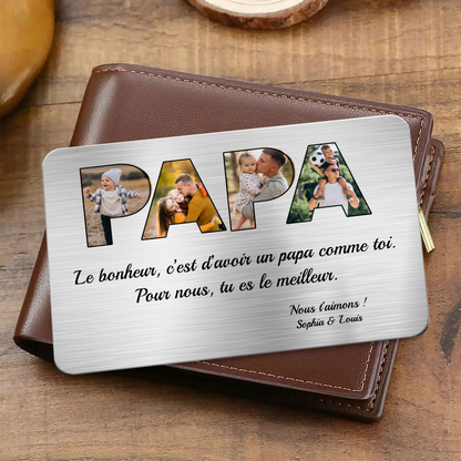 Carte portefeuille PAPA - Carte portefeuille personnalisée avec photos et texte Cadeau pour papa
