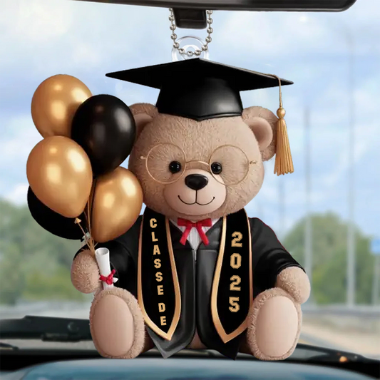 Pendentif de rétroviseur personnalisé pour la remise de diplôme – Ours avec prénom, année et choix de couleur