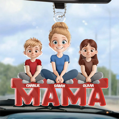Pendentif de voiture en acrylique personnalisé avec maman et enfants – Cadeau pour maman