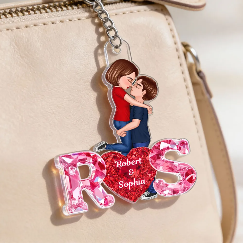 Porte-clés en acrylique avec cœur et initiales Cadeau pour couple/couple LGBT