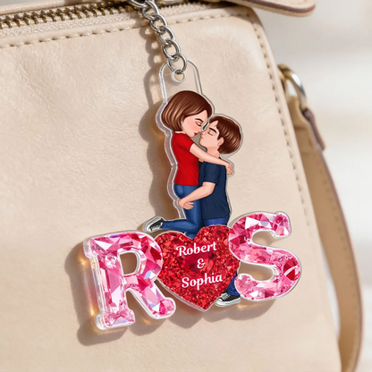 Porte-clés en acrylique avec cœur et initiales Cadeau pour couple/couple LGBT