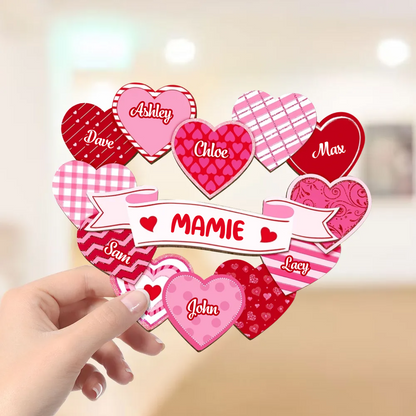 Décoration en bois personnalisé « Les trésors de mamie » avec cœurs – Cadeau pour maman et mamie