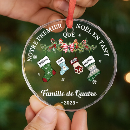 Premier Noël en famille... Ornement en verre personnalisé Décoration  de Noël