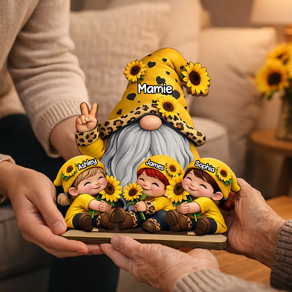 Décoration en bois personnalisé avec mamie et enfants, motif de nain – Cadeau pour mamie
